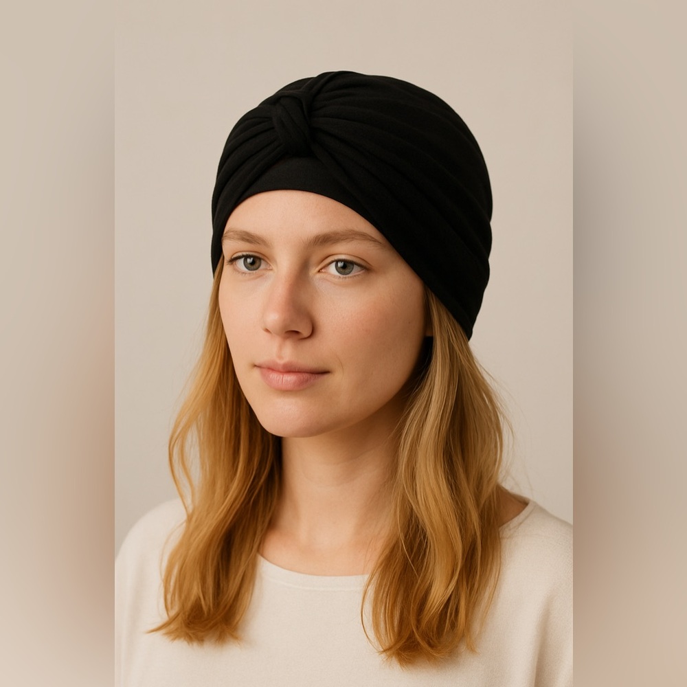 Vintage Turban Tyed Black Chalma Hat 1950’s-60’s Great Condition Stretchy Fabric - Picture 2 of 8